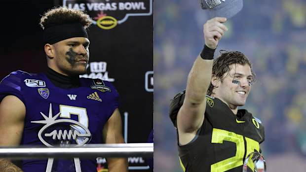 Tennessee Titans 2021 draft picks Elijah Molden (left) and Brady Breeze (right).